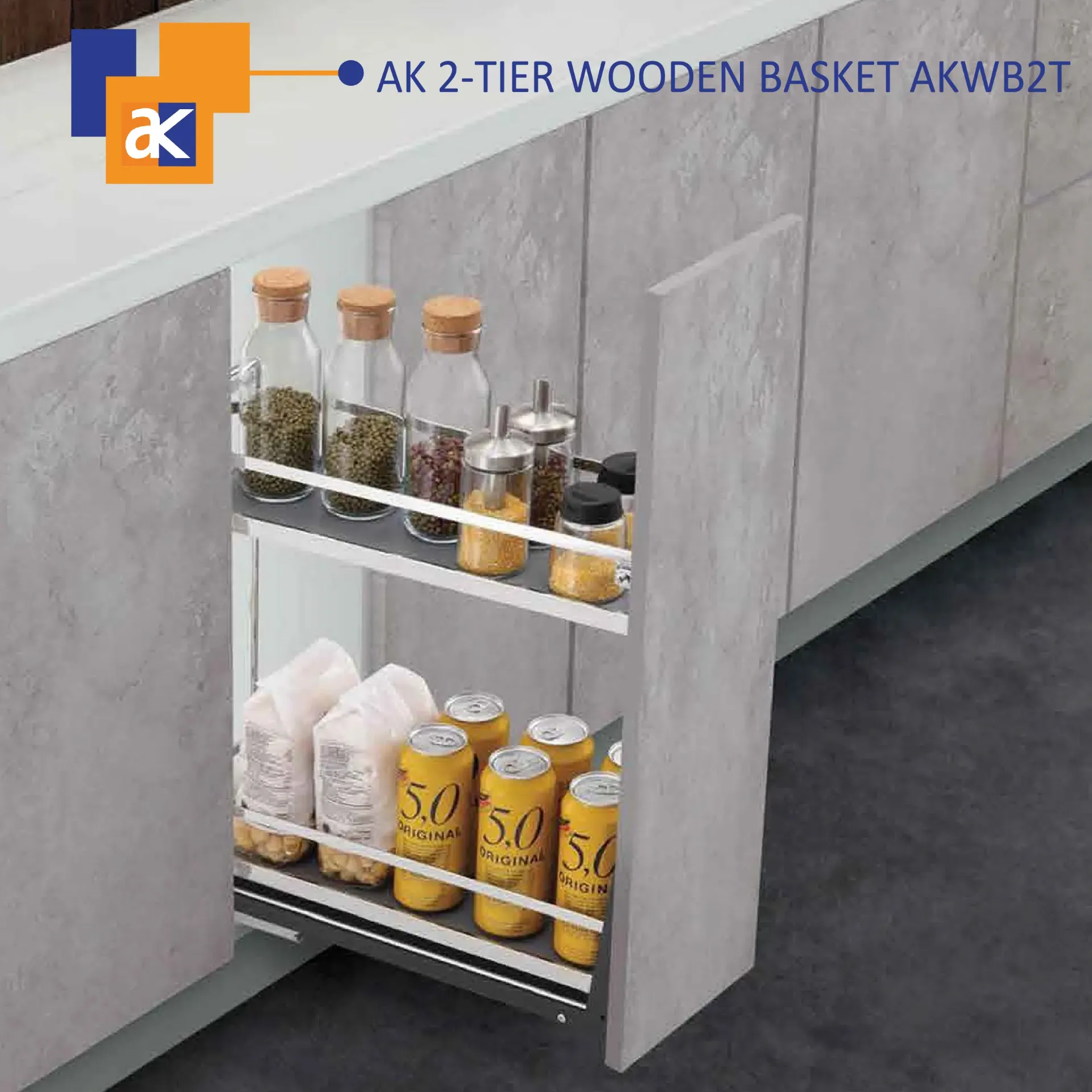 [5027] 5027 AK SOFT CLOSE TWO TIER WOODEN BASKET
